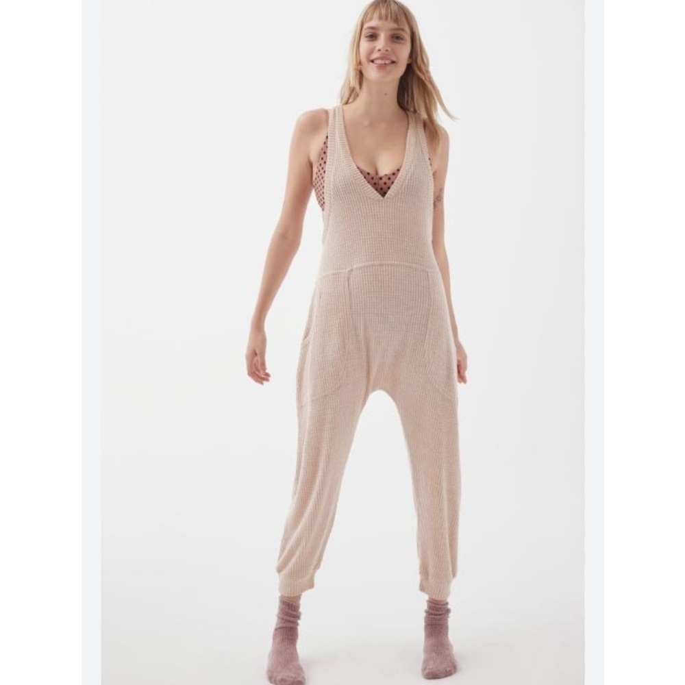 Out From Under Waffle V-Neck Jumpsuit Urban Outfitters